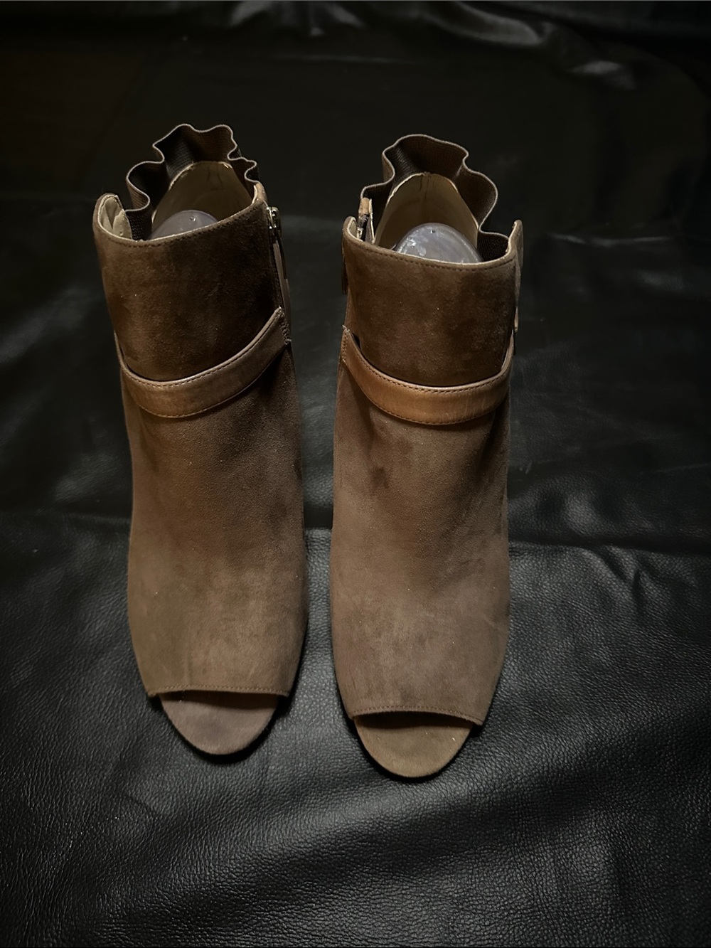 Marc Fisher Shimmee Greyish Brown  Peep toe Ankle Boots leather 11M buckle zip